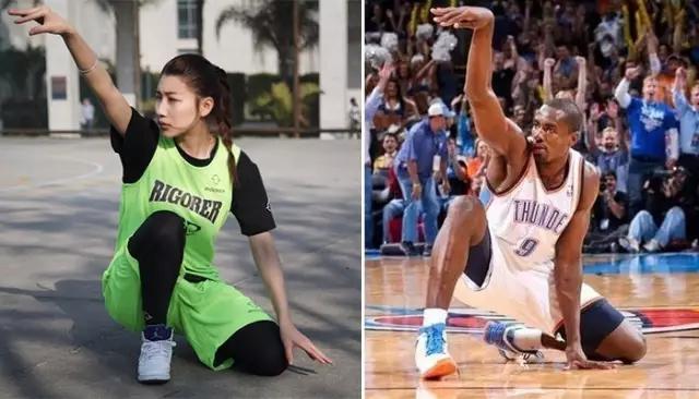 模仿nba球星招牌动作 中国美女球迷模仿NBA球星招牌动作(3)