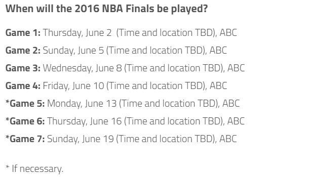 nba总决赛2016时间 2016年NBA总决赛时间出炉(1)