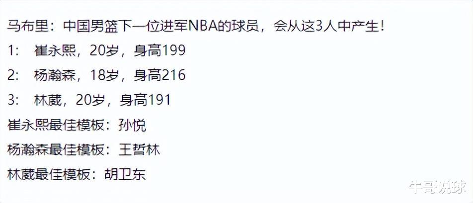 马布里：中国男篮下一位进军NBA的球员，会从这3人中产生(1)