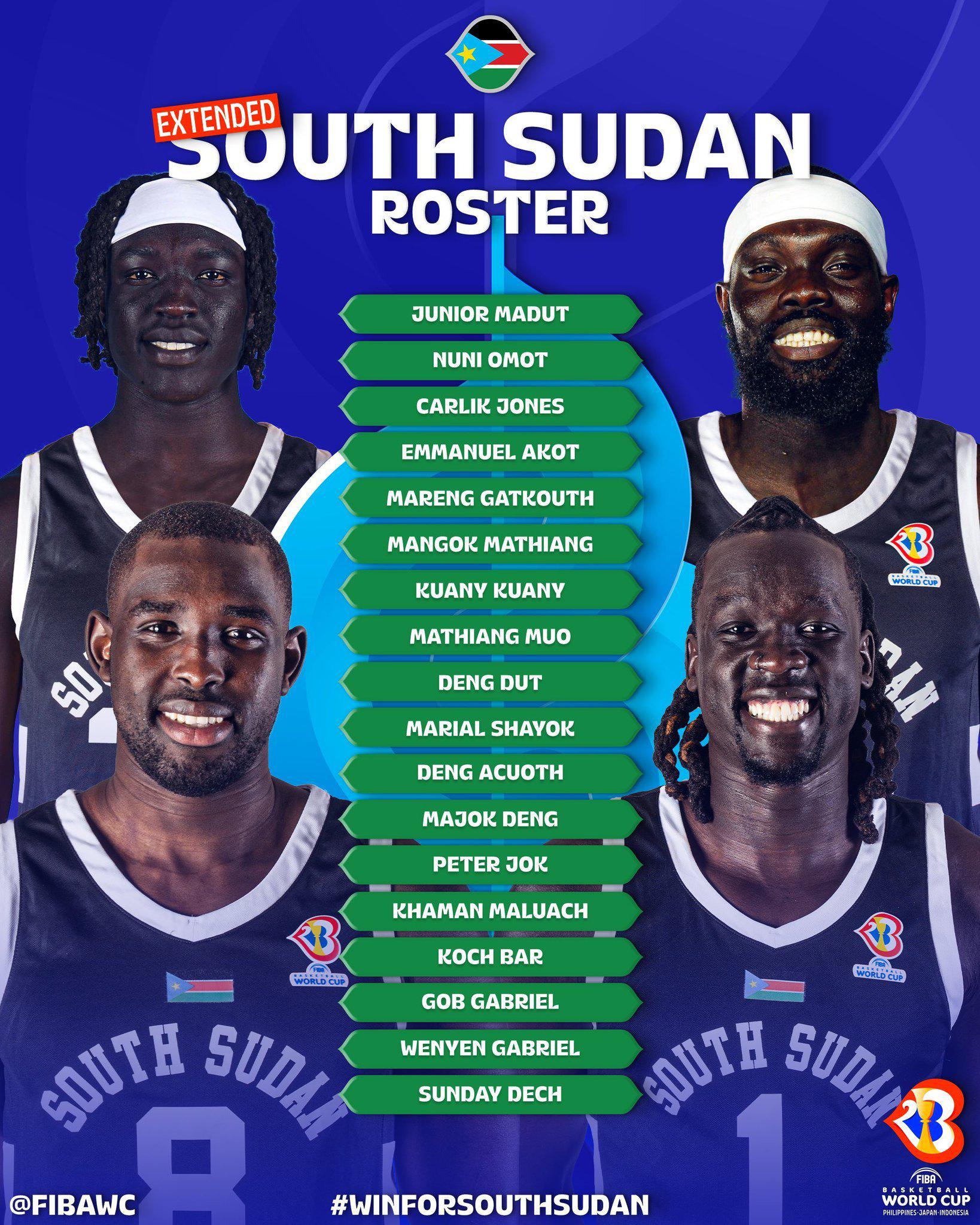 南苏丹男篮公布18人集训名单，没有波尔·波尔。#2023篮球世界杯# ​​​(1)