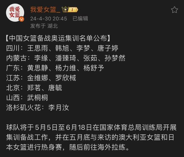 晚上9点，中国女篮大名单公布，亚洲杯冠军成员落选，郑威新决定(2)