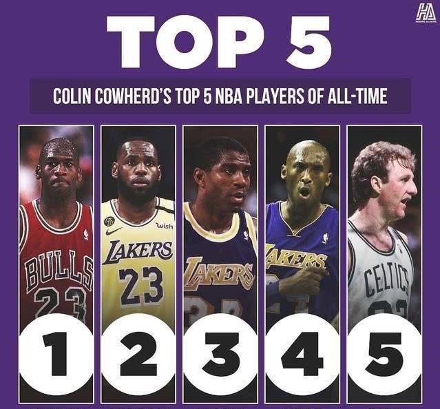 名嘴给出NBA历史前5球员榜单：詹姆斯伯德入选，科比位列第4(1)