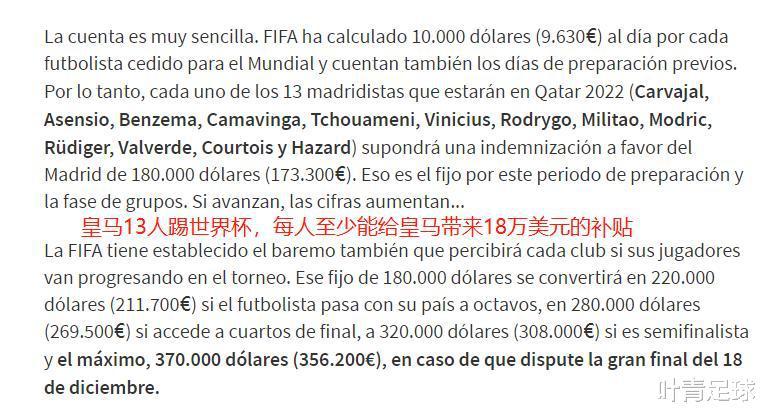 皇马赚了：世界杯还没踢，FIFA补贴！保底收入288万美元(3)