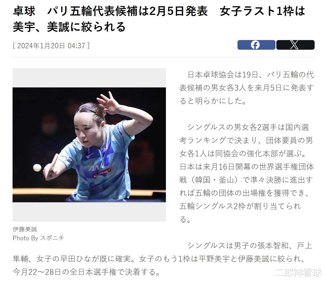 全日锦标赛开赛，早田希娜目标卫冕，日乒2月5日公布奥运会名单(6)