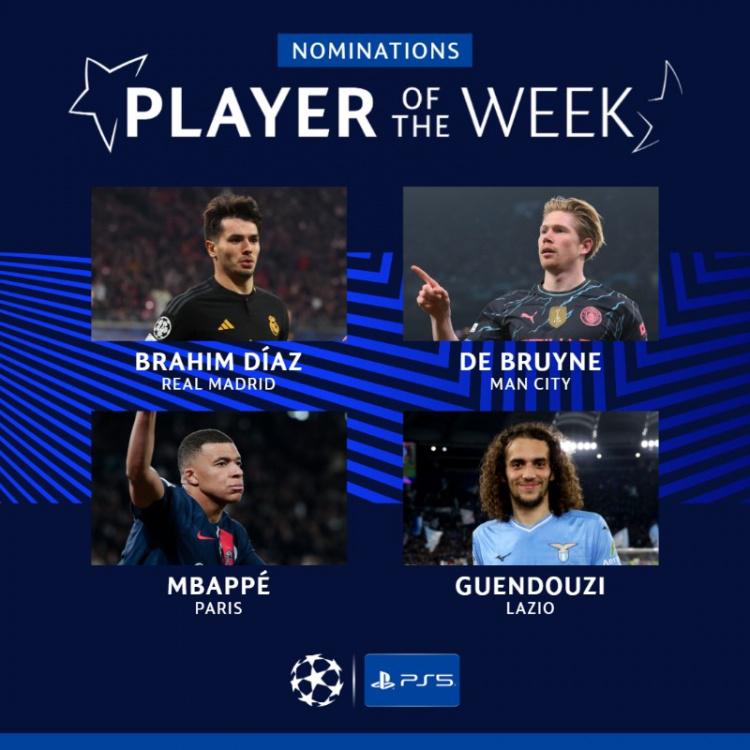 本周欧冠最佳球员候选：迪亚斯、德布劳内、姆巴佩、贡多齐(1)