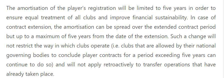 切尔西成功让欧足联修改了规则：球员的分摊不能超过5年了

欧足联方面发文了，从下(1)