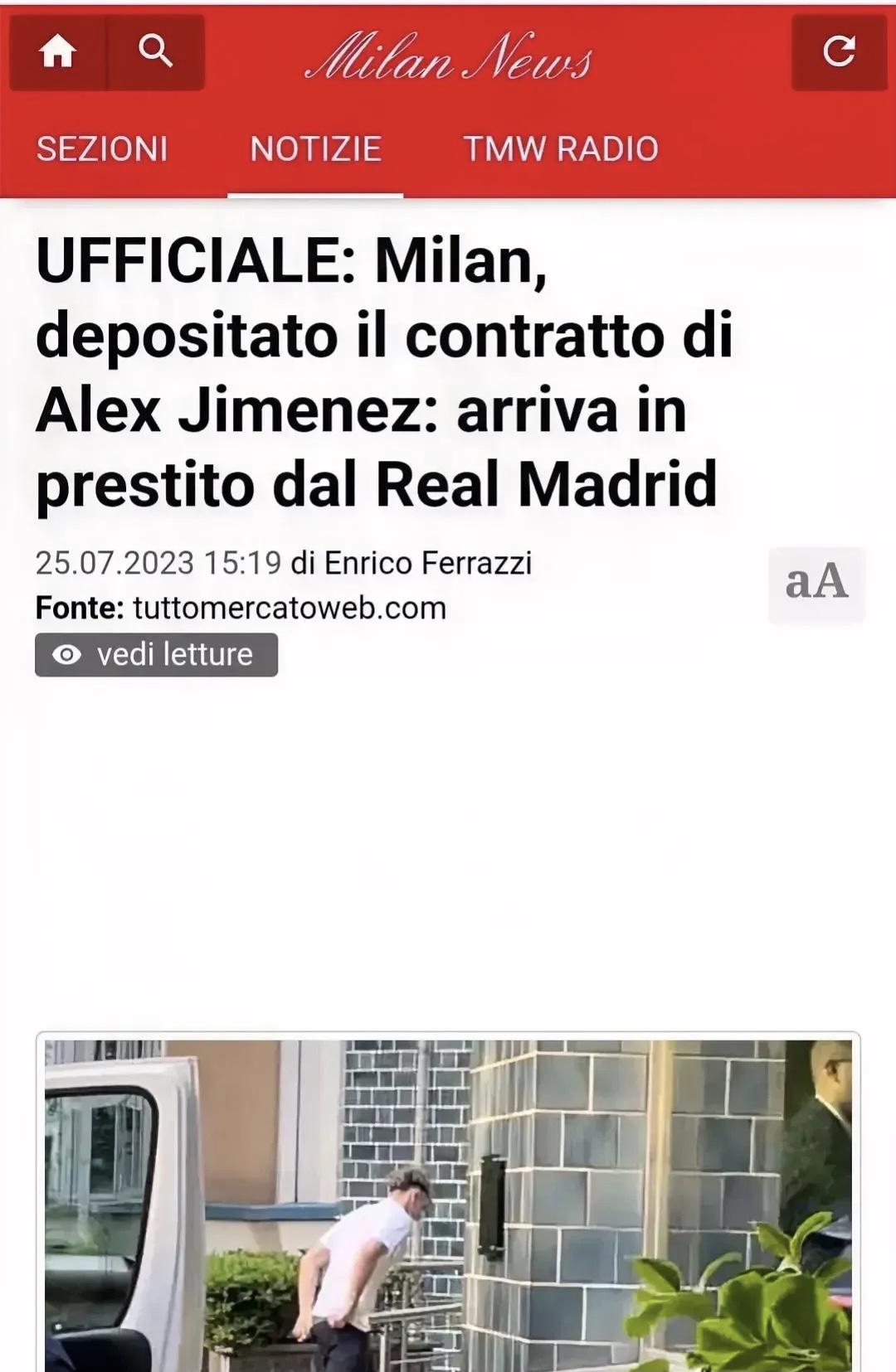 签约完成！皇家马德里球员希门尼斯加盟米兰已经完成，等待官宣！(1)