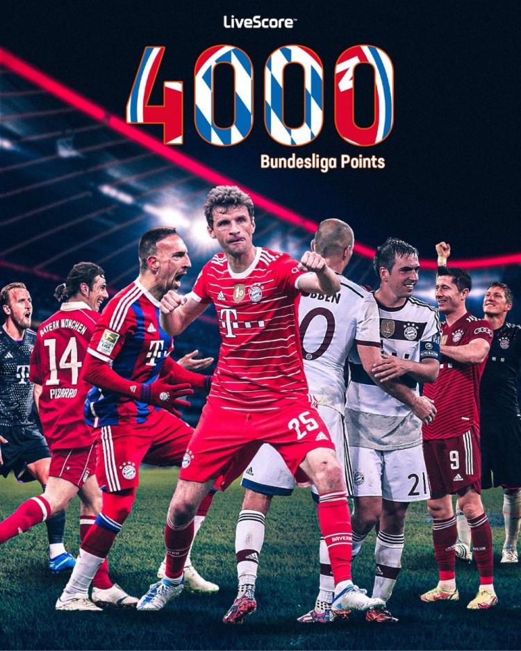 创造历史！拜仁成德甲首支联赛总积分达到4000分的球队(1)