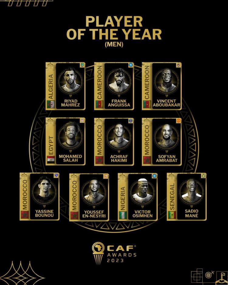 非洲年度最佳候选：萨拉赫领衔，奥斯梅恩、阿什拉夫、阿姆在列(1)