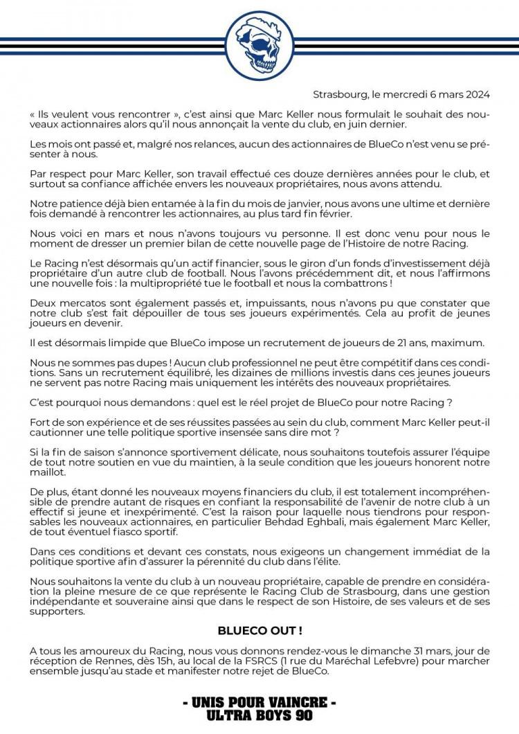 斯特拉斯堡球迷组织要求清湖资本改革，质疑新股东强行U21政策(1)